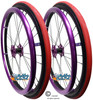 Shivoxx 24"x1" (540) Wheels with Primo V-Trak  Red Pneumatic Tires. Purple Pushrim, Aluminum/Carbon Hub and 1/2" Bearings