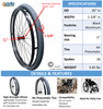 SET of 2,  26"x1 3/8" (590mm) PNEUMATIC ASSEMBLY, 36Spoke Rim TIRES & TUBES. PUSH RIMS