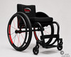 24" (540mm) SPORT Looking Wheel Assembly with SHOX G2 Solid Tire, Aluminum Pushrim & 1/2" Bearings. Red/Black Spokes. Sold as Pair