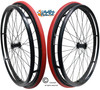 SET of 2,  26"x1 3/8" (590mm) PNEUMATIC ASSEMBLY, 36Spoke Rim, Racer Red TIRE & TUBE. PUSH RIMS