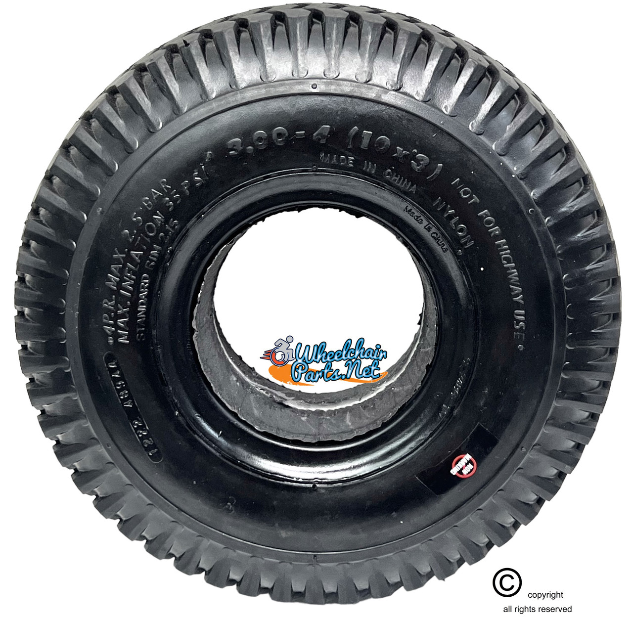 F059- 10X3"  KNOBBY BLACK  FOAM FILL TIRE - NON MARKING