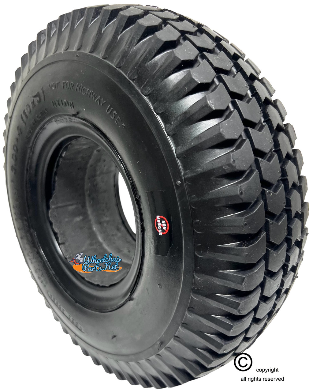 F059- 10X3"  KNOBBY BLACK  FOAM FILL TIRE - NON MARKING