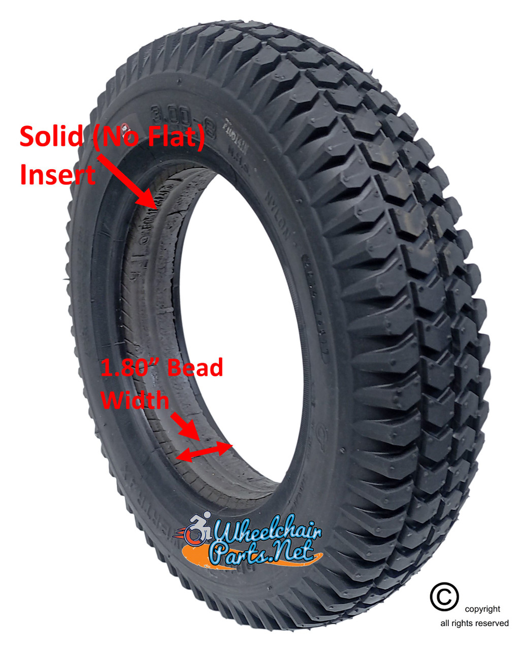 F084B- 3.00-8 (14x3") BLACK COLOR - NON MARKING TIRE FOAM FILL TIRE