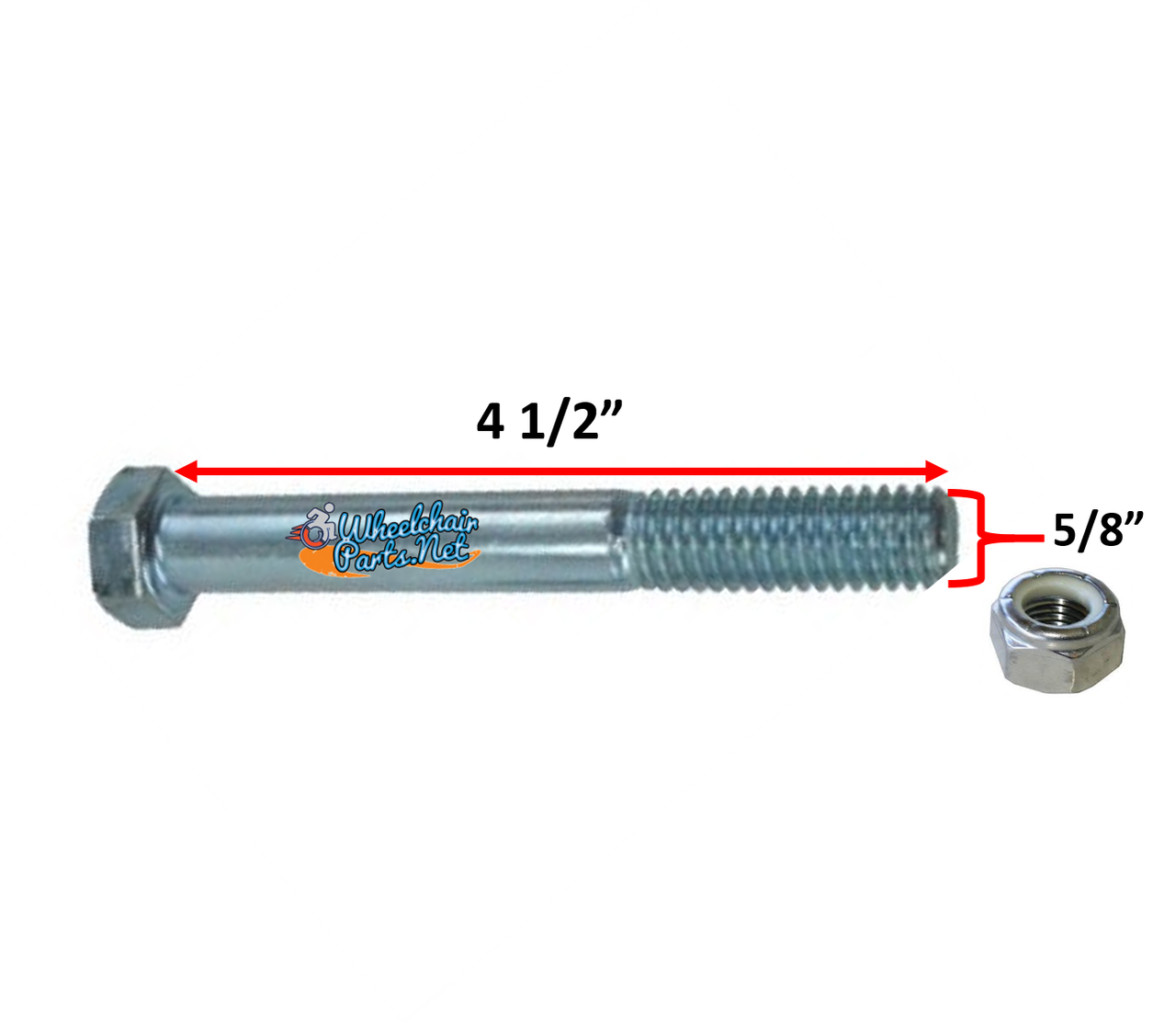 5/8" x 4 1/2" STANDARD AXLE WITH NYLOCK NUT.