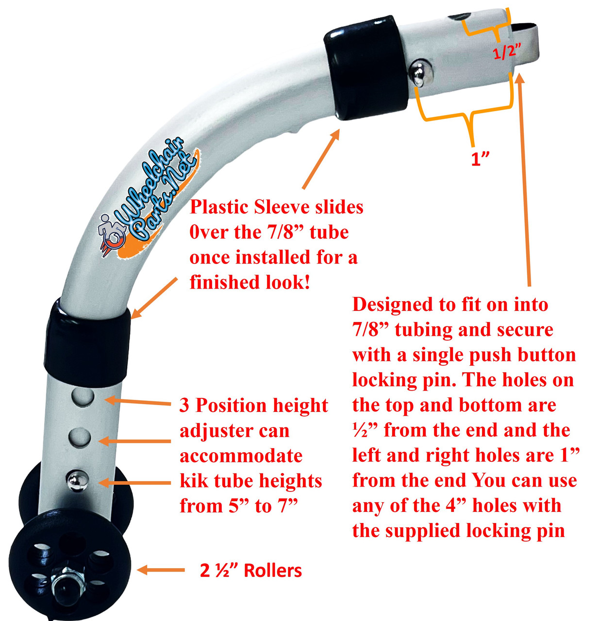 AT630 REAR TYPE ANTI-TIPPERS, PUSH BUTTON/ ROLLER SILVER ALUMINUM