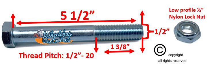 1/2" x 5 1/2" STANDARD AXLE WITH NYLOCK NUT.