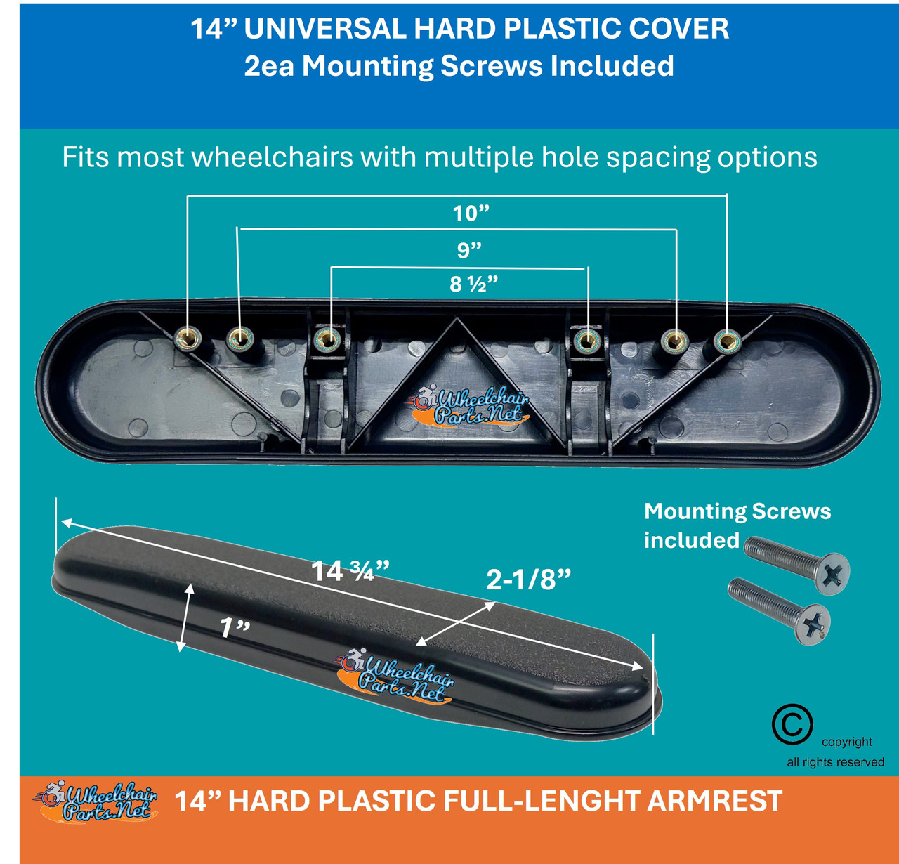 FULL LENGTH (14in) PLASTIC ARMREST - SOLD AS PAIR
