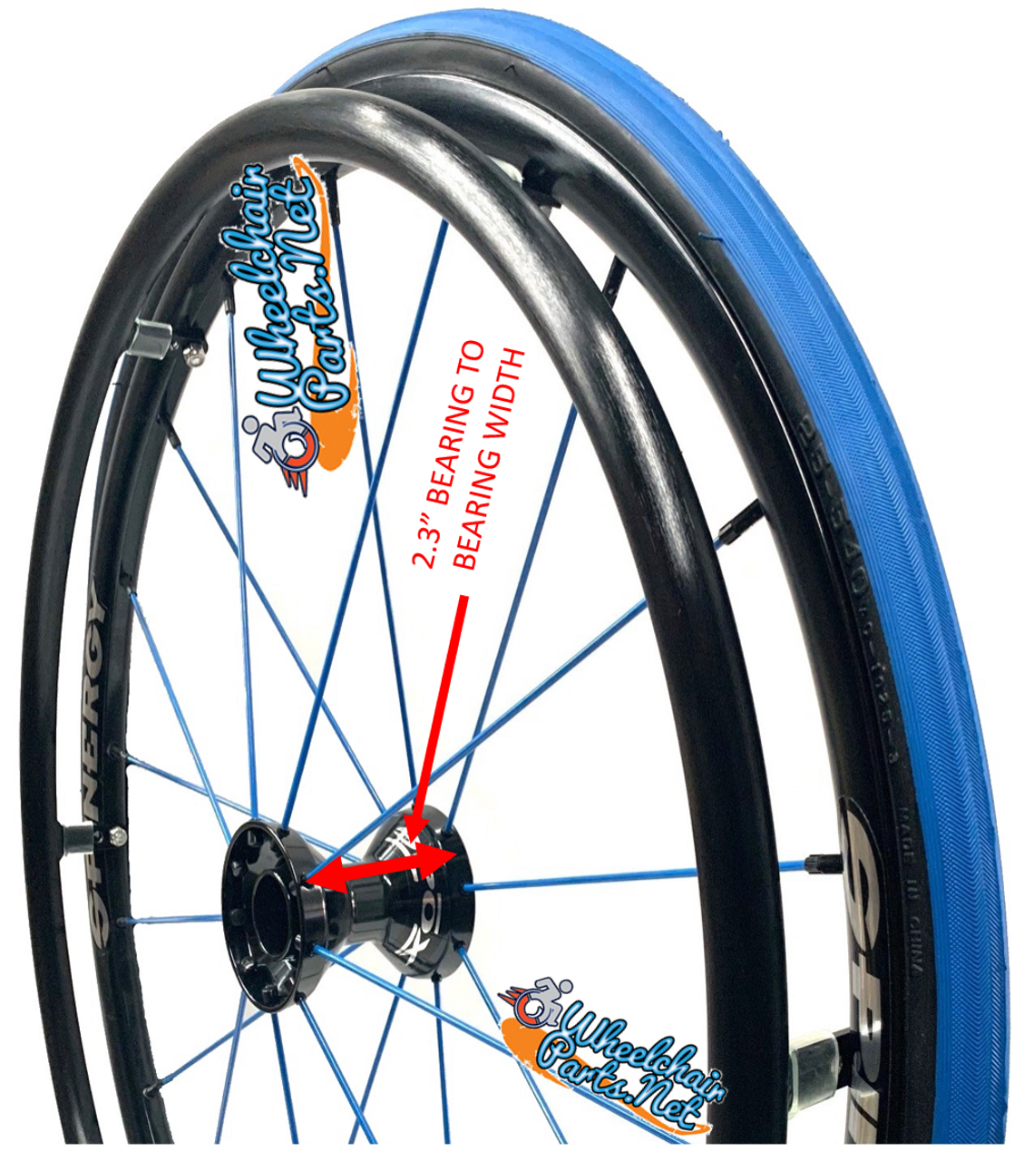 Set of 2, 24" SPINERGY SPOX, 18 BLUE-Spoke Wheel, WIDE hub & 1/2" Bearings