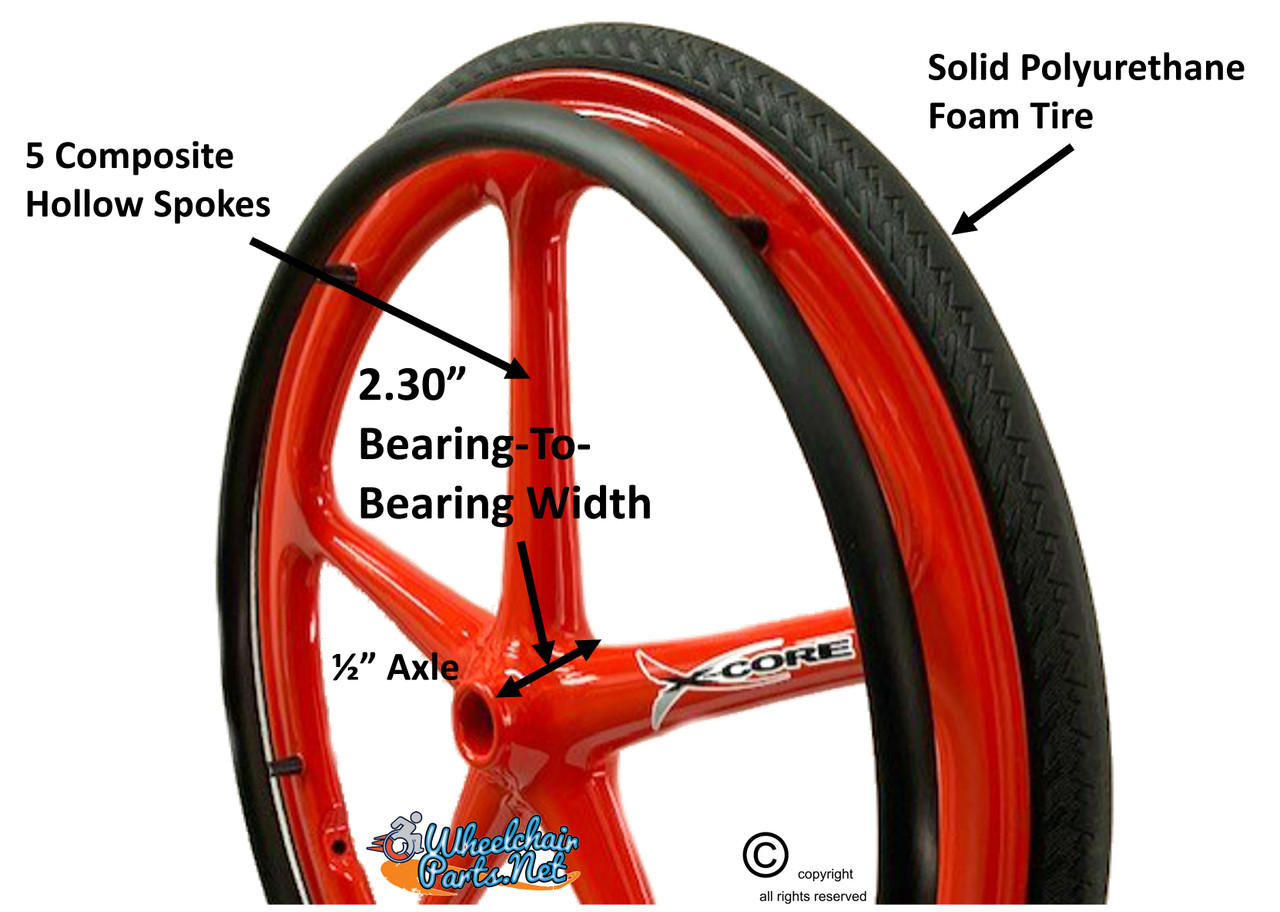 Set of 2 X-CORE Wheels in 24" (540) RED Color With PRIMO SENTINEL Tires & PushRims