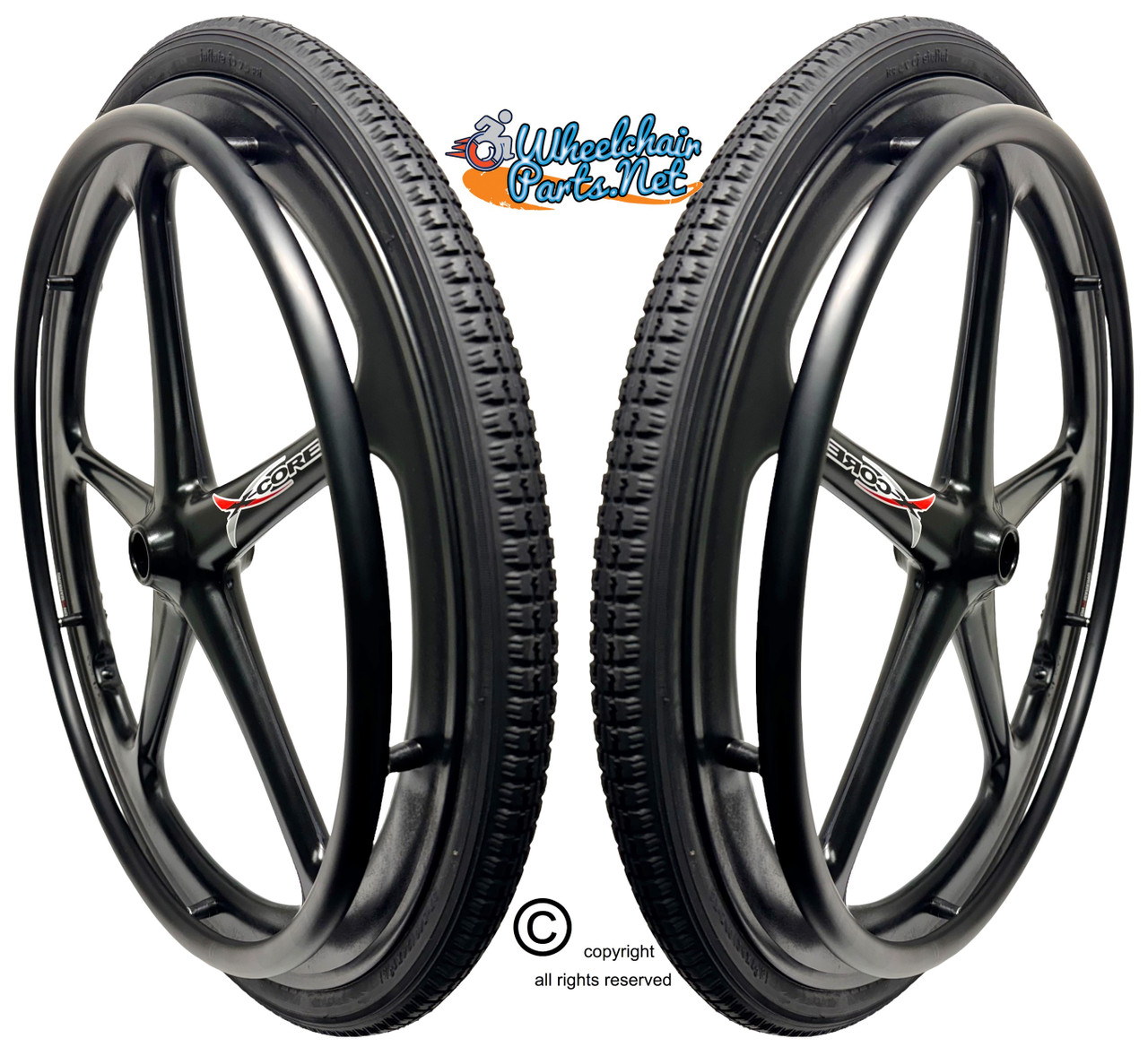 Set of 2 X-CORE Wheels  24 x 1 3/8" (540) WITH PNEUMATIC TIRES &TUBES