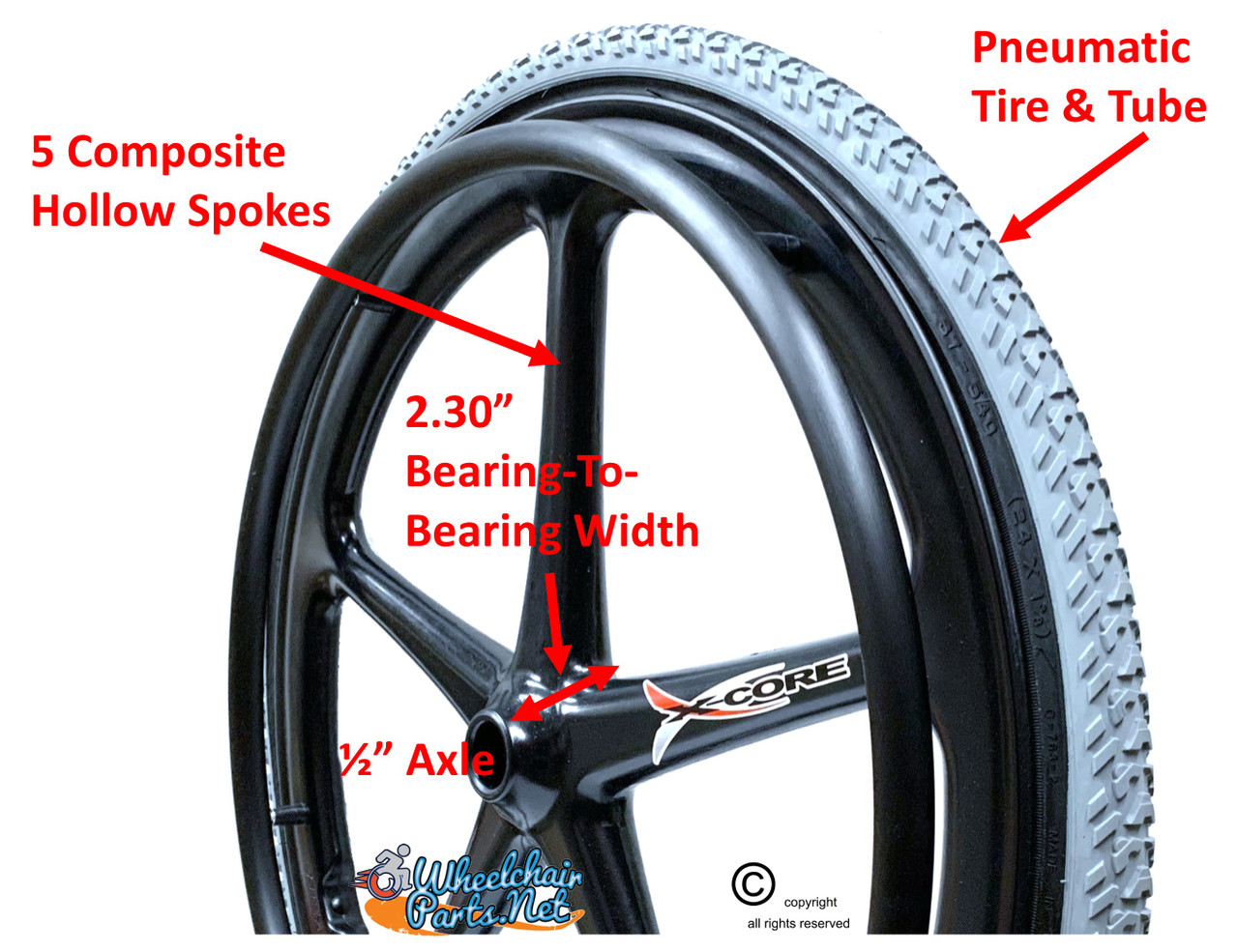 Set of 2 X-CORE Wheels  24 x 1 3/8" (25-540) WITH PRIMO ALL Terrain AIR Tires