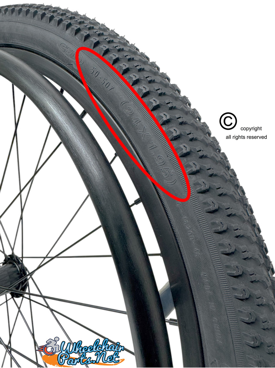 24" x 2" (50-507) 36 Spoke Rim with All Terrain Tire. Set of 2 24" x 2" (50-507) 36 Spoke Rim with All Terrain Tire. Set of 2