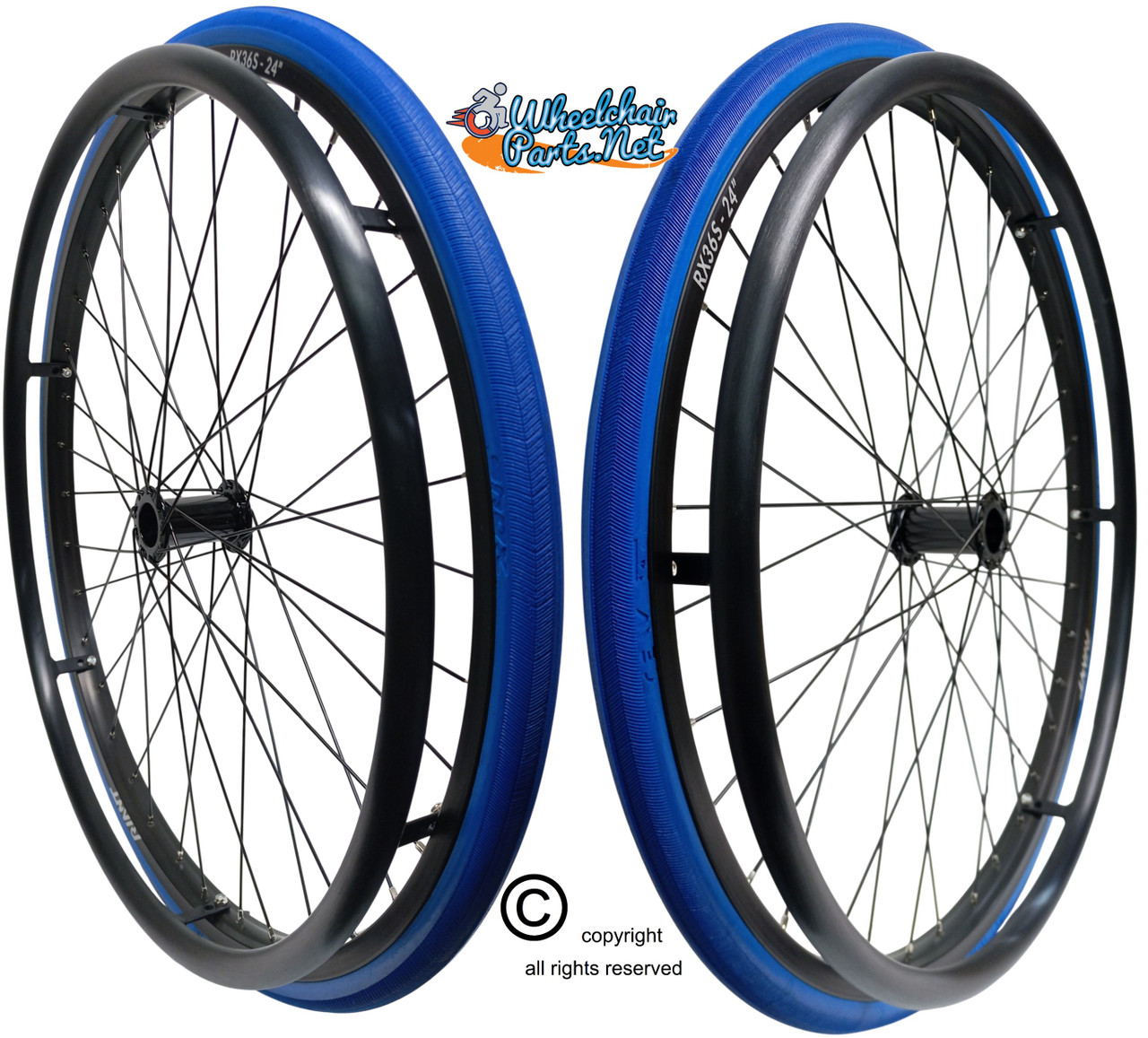 SET of 2,  24" (540mm) 36 Spoke Rim with SHOX Solid Tire in Blue Color