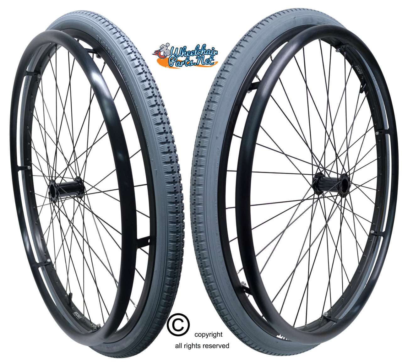 SET of 2,  24"x1 3/8" (540mm) PNEUMATIC ASSEMBLY, 36Spoke Rim TIRES & TUBES. PUSH RIMS