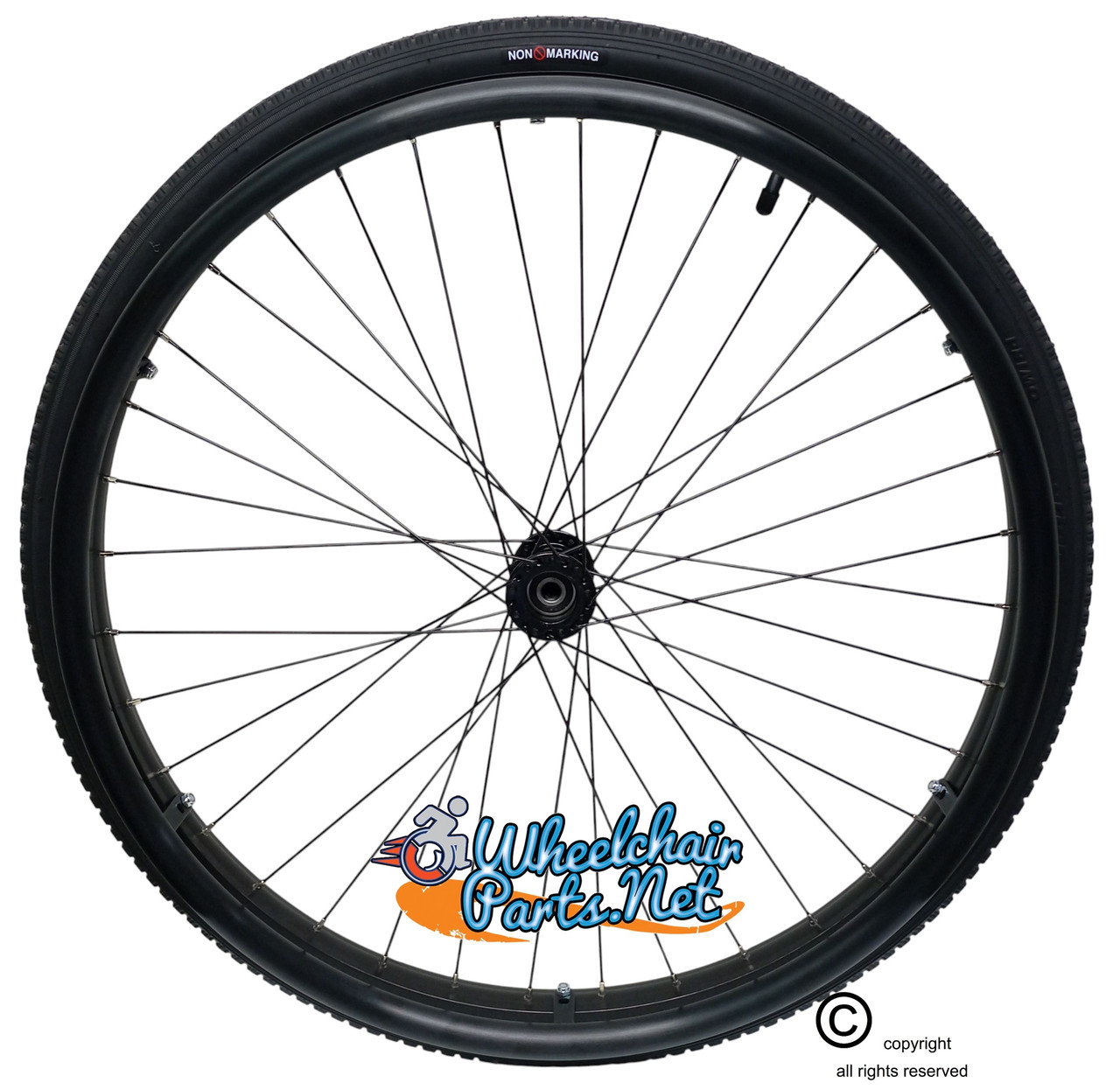 SET of 2, 24"x1 3/8" (540mm) 36Spoke Rim With Black Non-Marking Street Tread Air Tire and Tubes