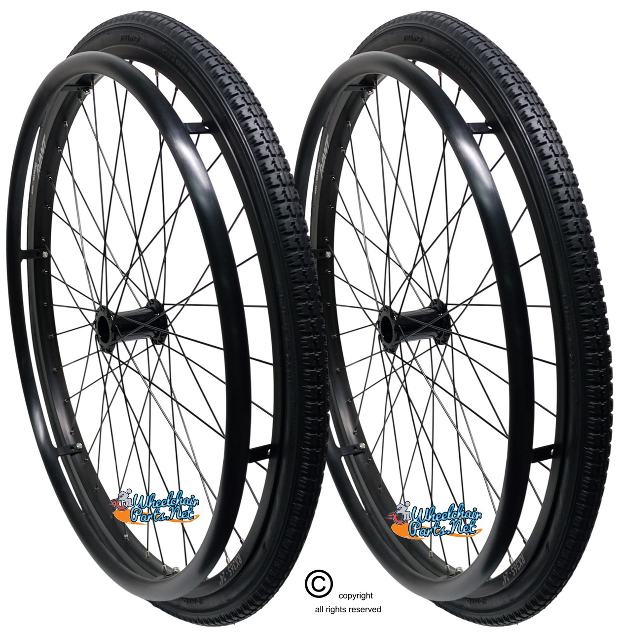 SET of 2, 24"x1 3/8" (540mm) 36Spoke Rim With Black Non-Marking Street Tread Air Tire and Tubes