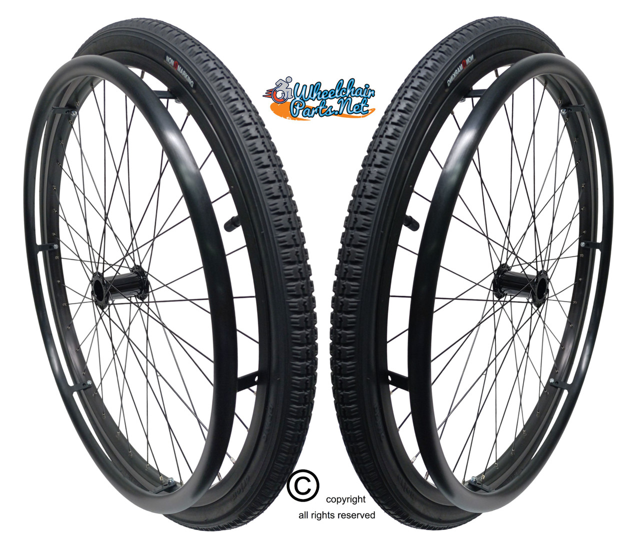 SET of 2, 24"x1 3/8" (540mm) 36Spoke Rim With Black Non-Marking Street Tread Air Tire and Tubes