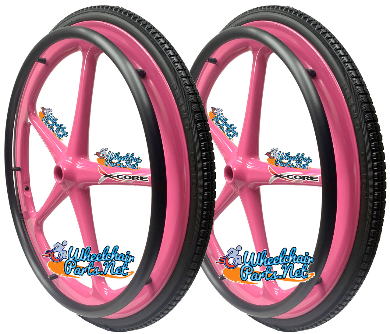 Set of 2 X-CORE Wheels 24" (540) PINK Color With PRIMO STREET Tires & Push Rims