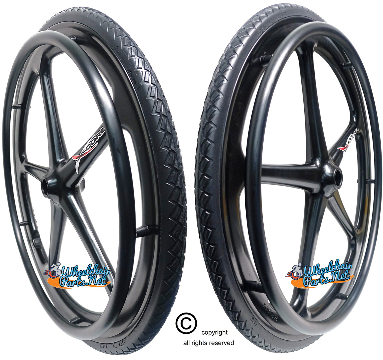 Set of 2 X-CORE Wheels 24" (540) BLACK Color &  Solid SHOX ALL Terrain Tires