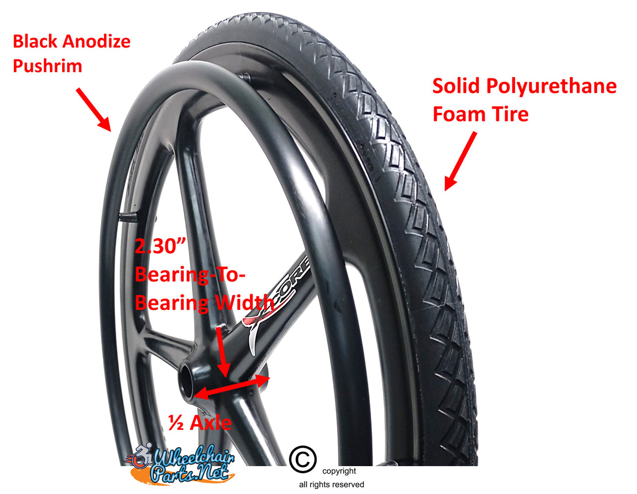 Set of 2 X-CORE Wheels 24" (540) BLACK Color &  Solid SHOX ALL Terrain Tires