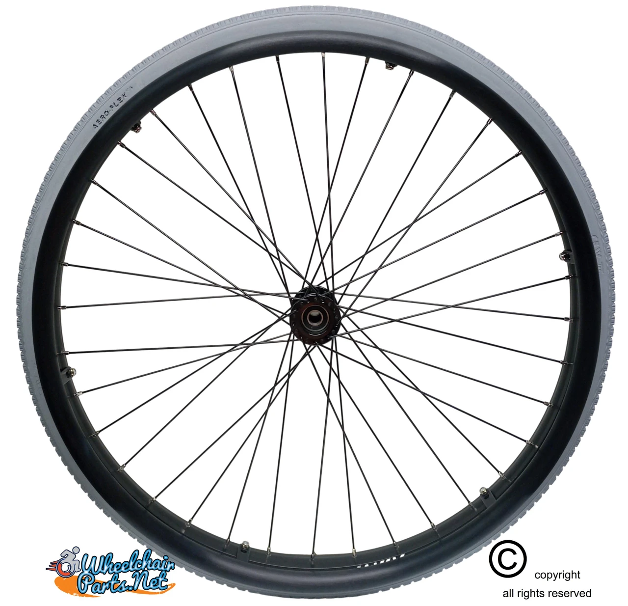 SET of 2,  24" x 1 3/8" (540mm) 36 Spoke Rim with SOLID Polyurethane Foam Tires. Hard Anodize Pushrims.