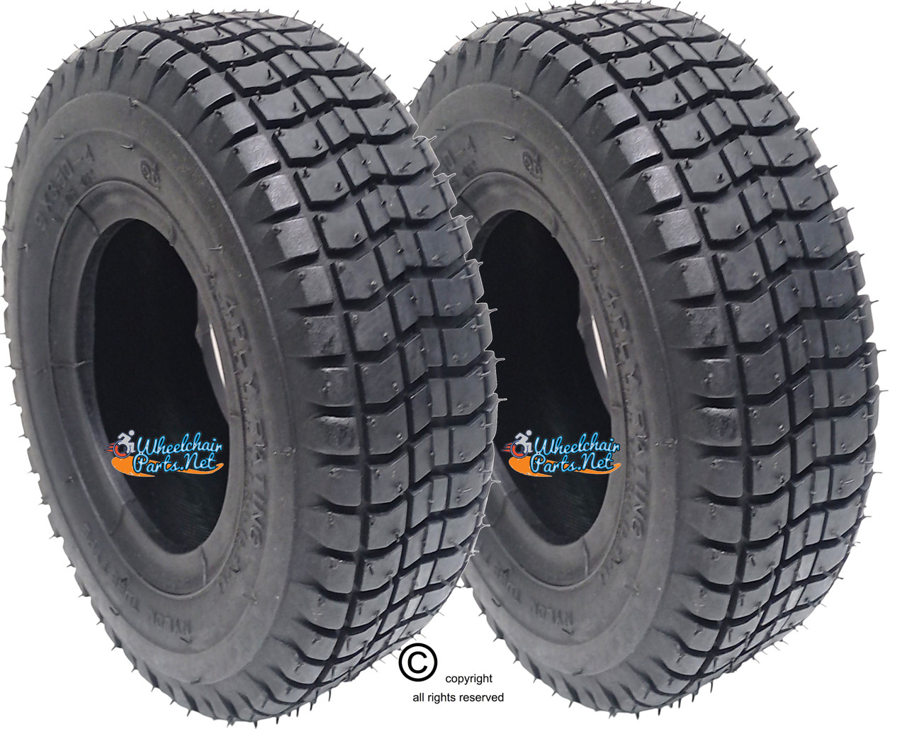 T060B-  9 X 3.5-4" (9X3.50-4) KNOBBY BLACK TIRE. SOLD AS PAIR