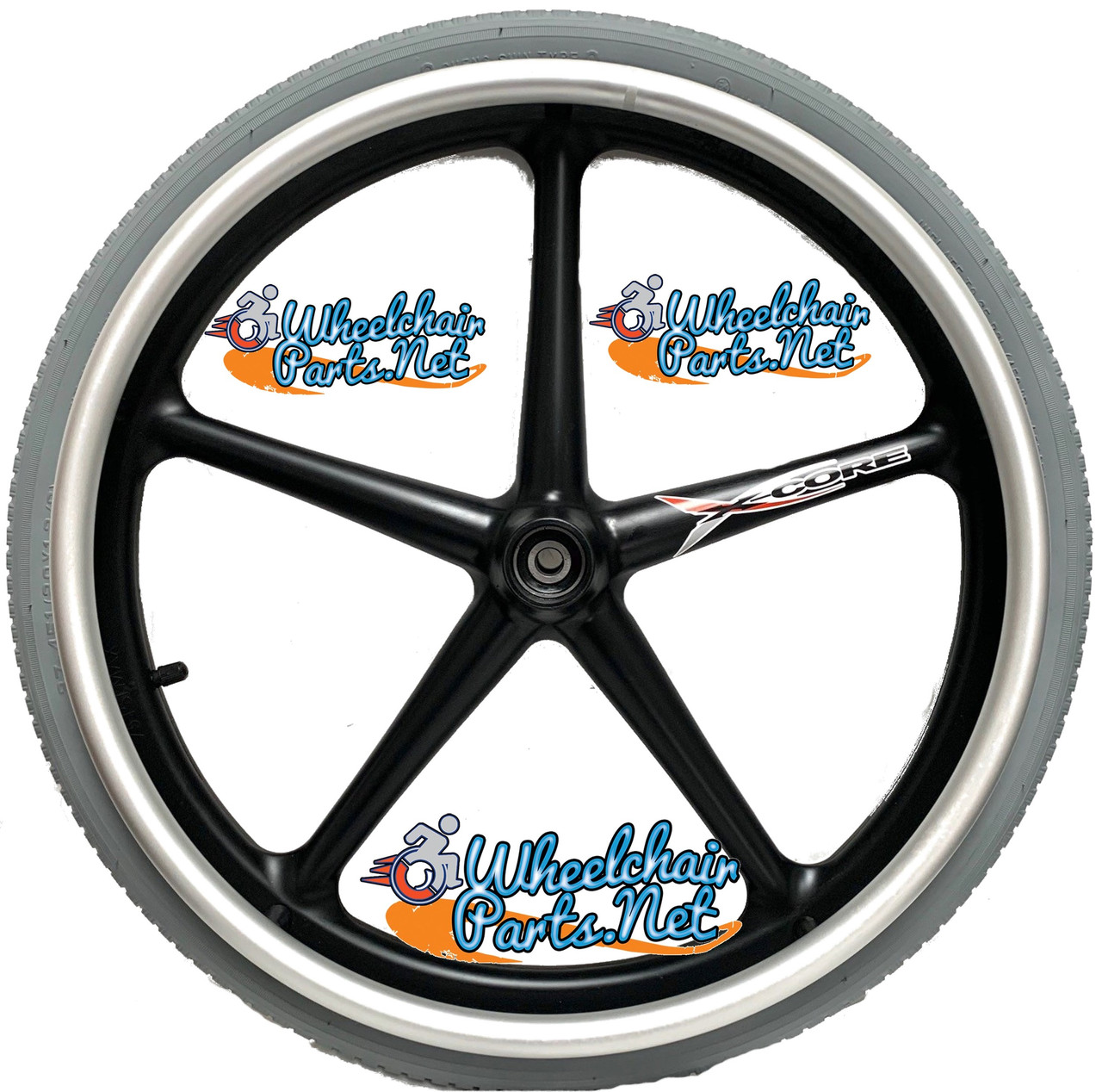 22" x 1 3/8"  X-CORE 5 spoke Wheel with PNEUMATIC TIRE & TUBE. Sold as Pair