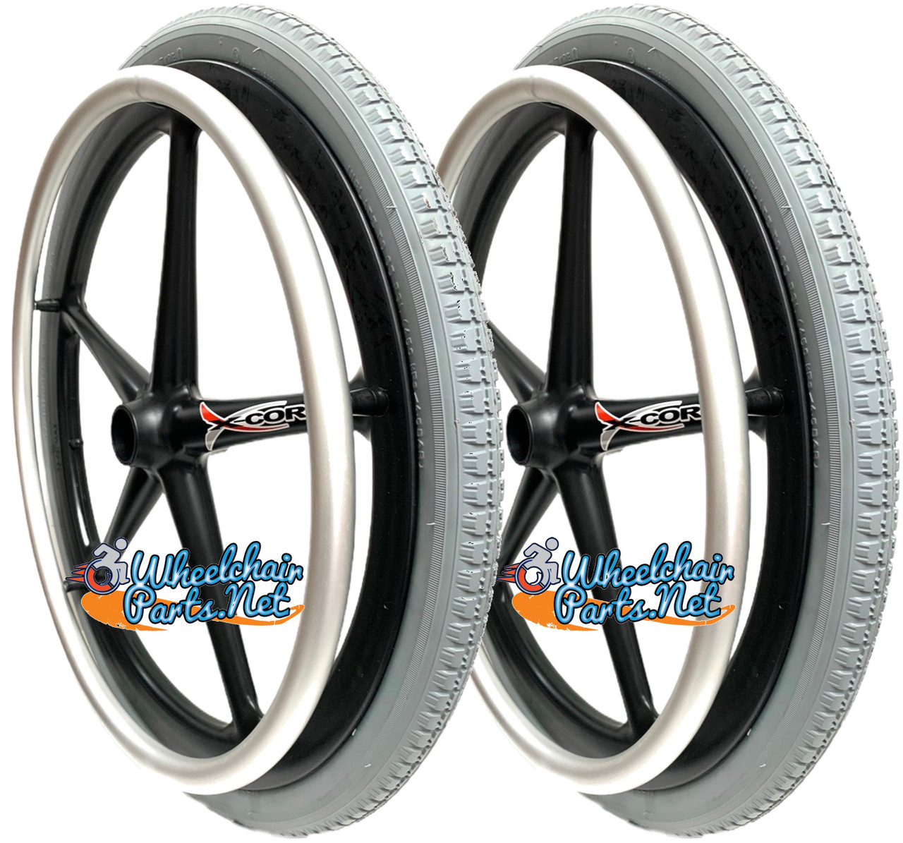 22" x 1 3/8"  X-CORE 5 spoke Wheel with PNEUMATIC TIRE & TUBE. Sold as Pair