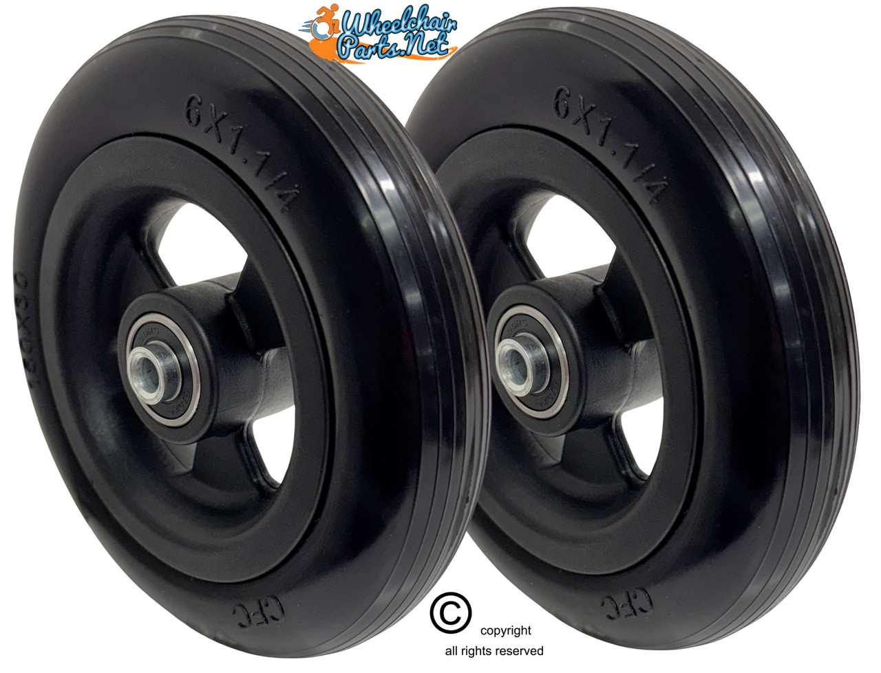 6" x 1 1/4"  Caster Wheel With 1.60" Hub and 5/16" Bearings. SET OF TWO