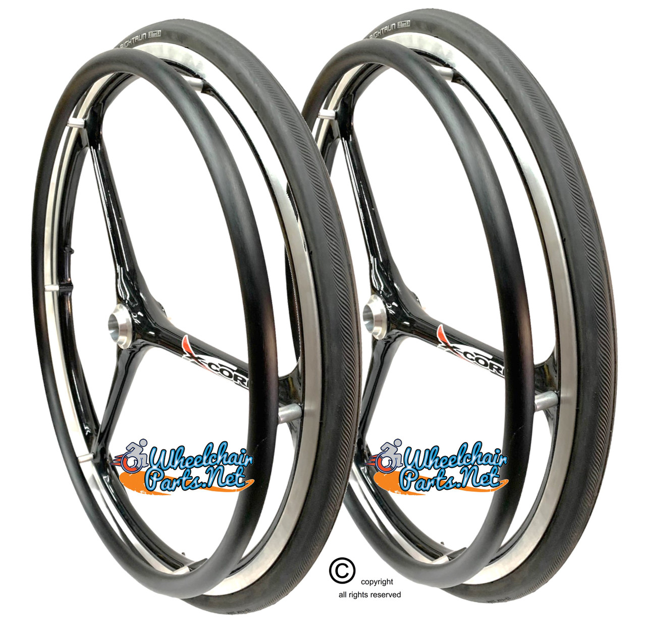 SET of X-CORE 24" (540m) 3 Spoke Wheel With Schwalbe Rigth Run Lite Tires