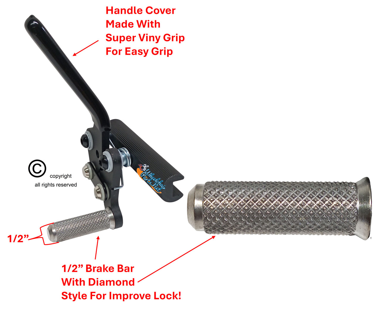 PUSH-TO-LOCK STYLE, ALUMINUM WHEEL LOCK (BRAKE)- LEFT SIDE