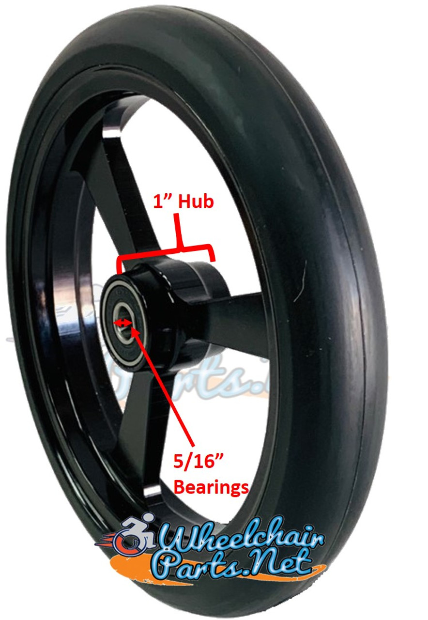 6" X 1" Aluminum 3 Spoke wheel / Soft Urethane Tire with 5/16" bearings. Sold as Pair