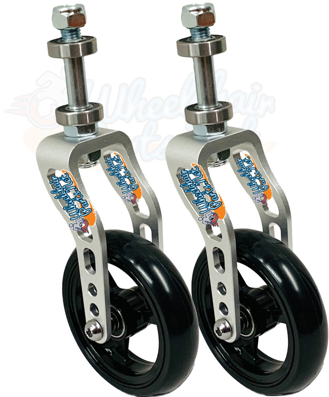 SILVER Aluminum Caster Fork Assembly With Wheels. Choose Your Wheel Size