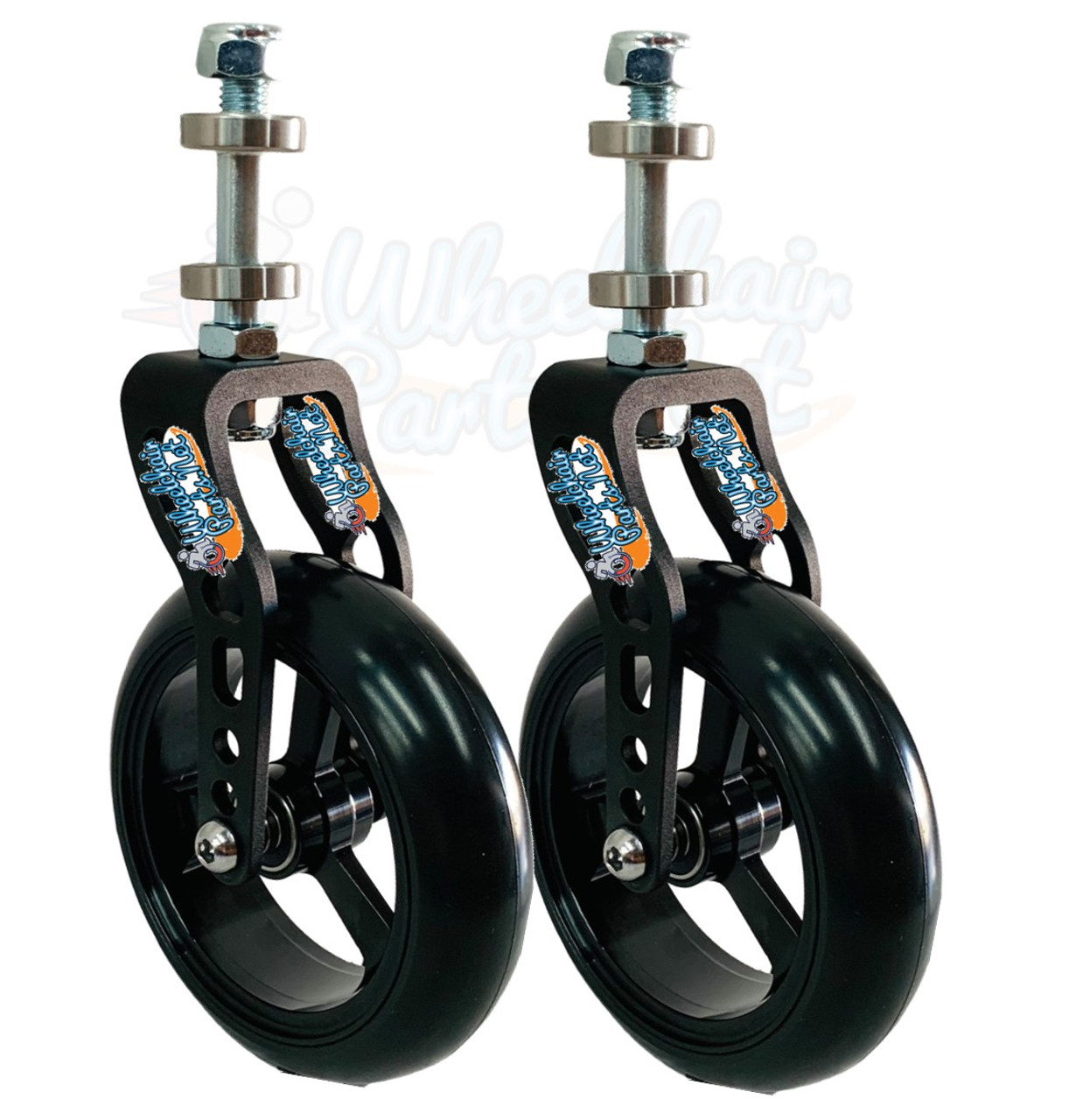 BLACK Aluminum Caster Fork Assembly With Wheels. Choose Your Wheel Size