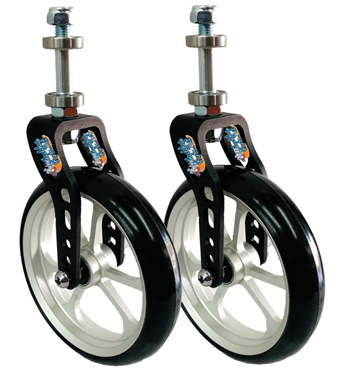 BLACK Aluminum Caster Fork Assembly With Wheels. Choose Your Wheel Size