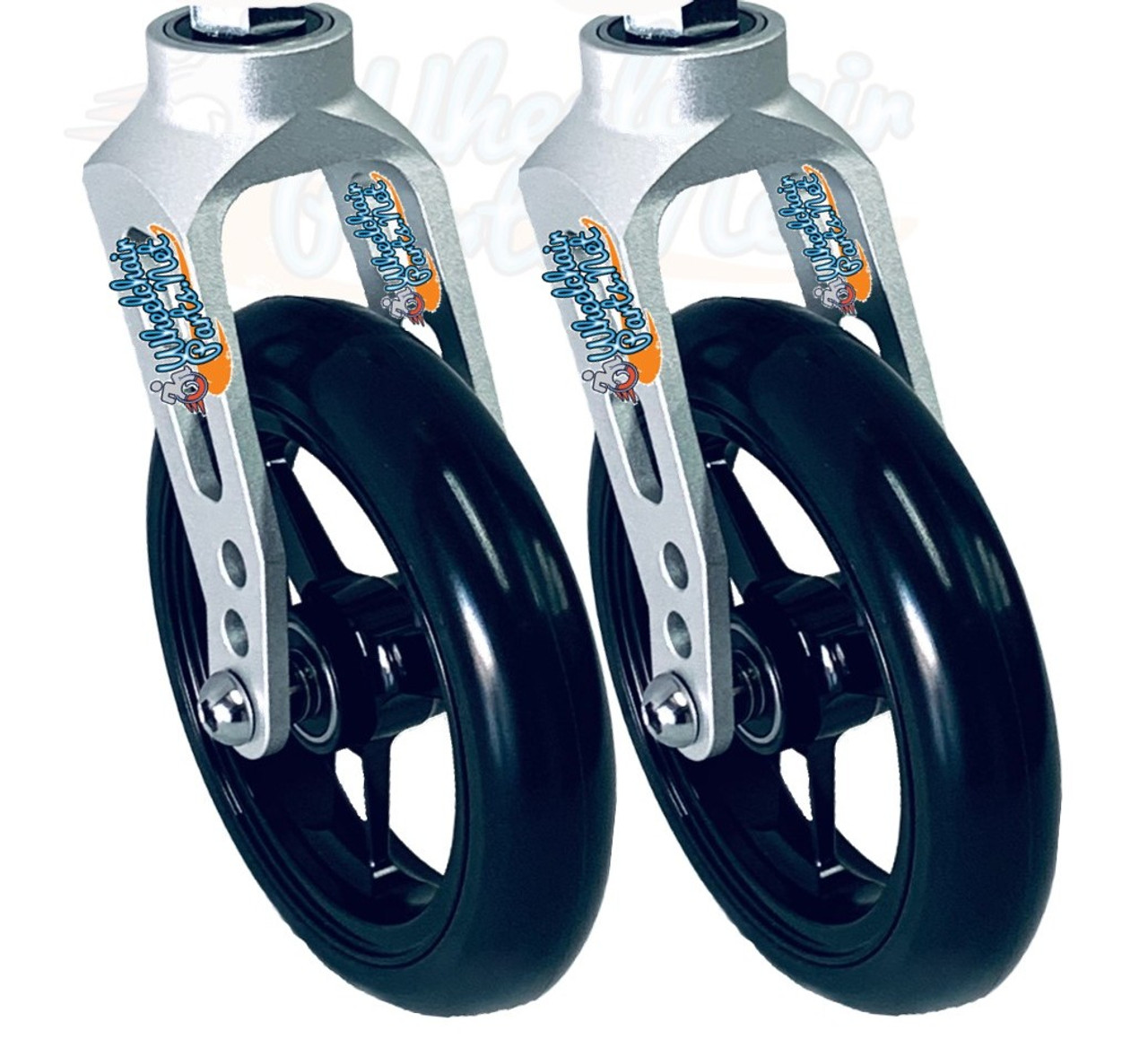 Aluminum Caster Fork (Silver) Assembly With Wheels. Choose Your Wheel Size