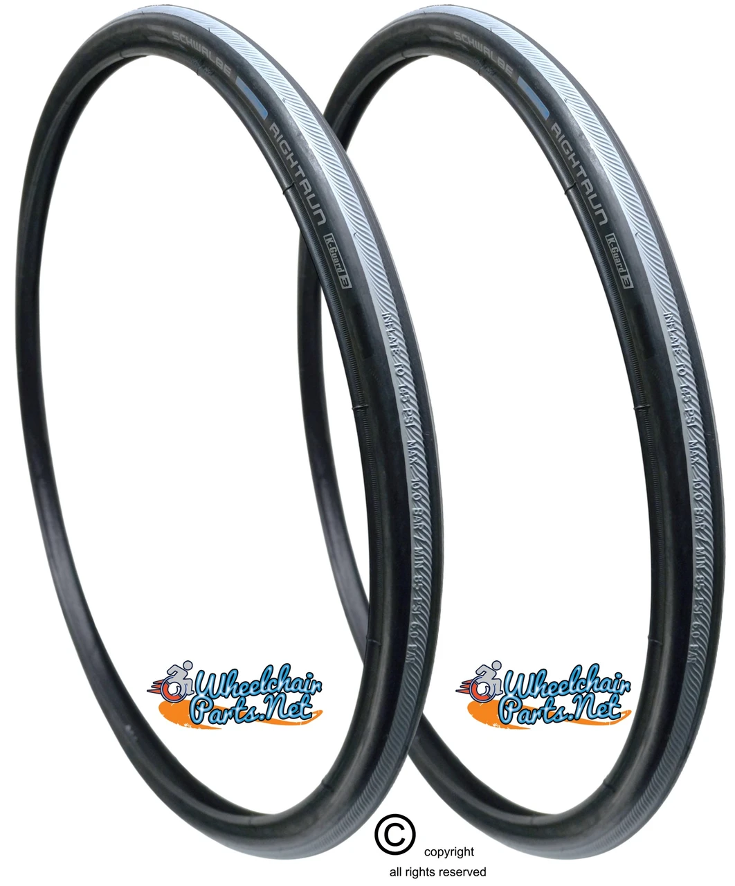 SCHWALBE RIGHTRUN 24" X 1". Black With Grey. Sold as Pair.