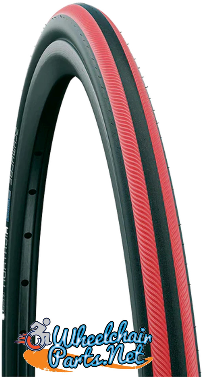 SCHWALBE RIGHTRUN 24" x 1" Black with Red tread. Pneumatic Tire. Sold as Pair.