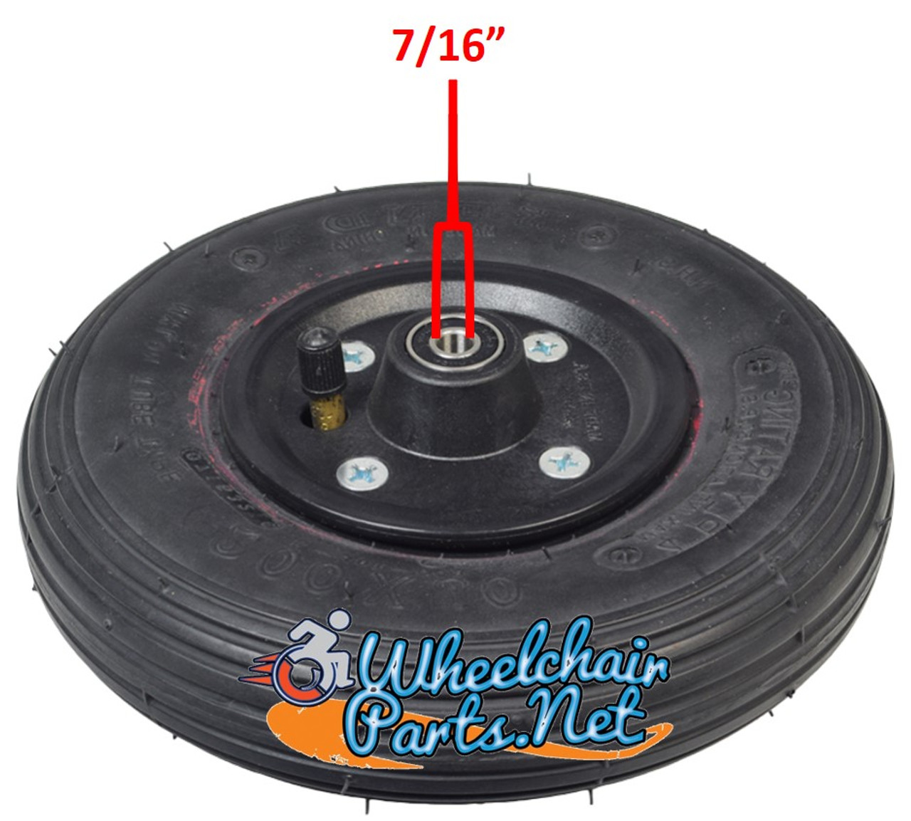 CW196-7    8 x 2" BLACK Non-Marking Pneumatic Tire and Tube Assembly. 7/16" Bearings