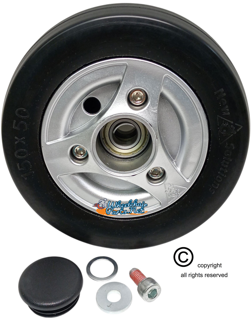 Permobil 6" X 2" (150x50) Wheel. Fits on Permobil M300, M400 Permobil 6" X 2" (150x50) Wheel. Fits on Permobil M300, M400