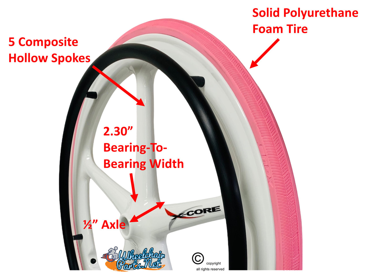 Set of 2 X-CORE Wheels 24" (540) WHITE Color & SHOX Tires in PINK COLOR