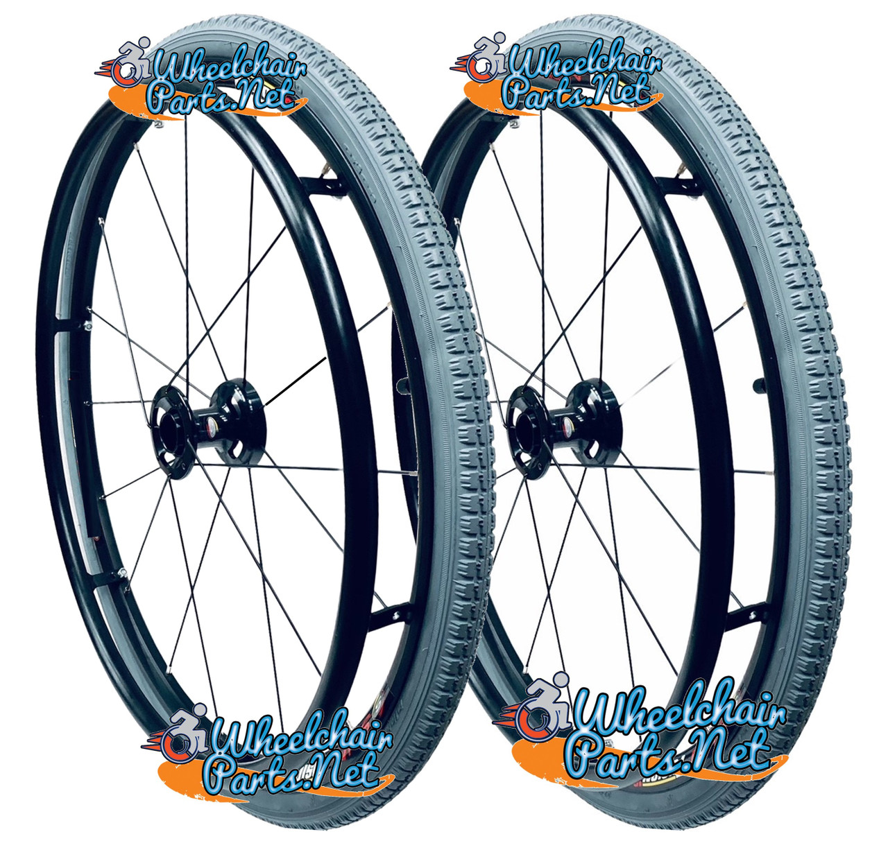 24"  (540) Swan® 16 Spoke Wheel & Pneumatic Touring  Grey Tire - Set of 2