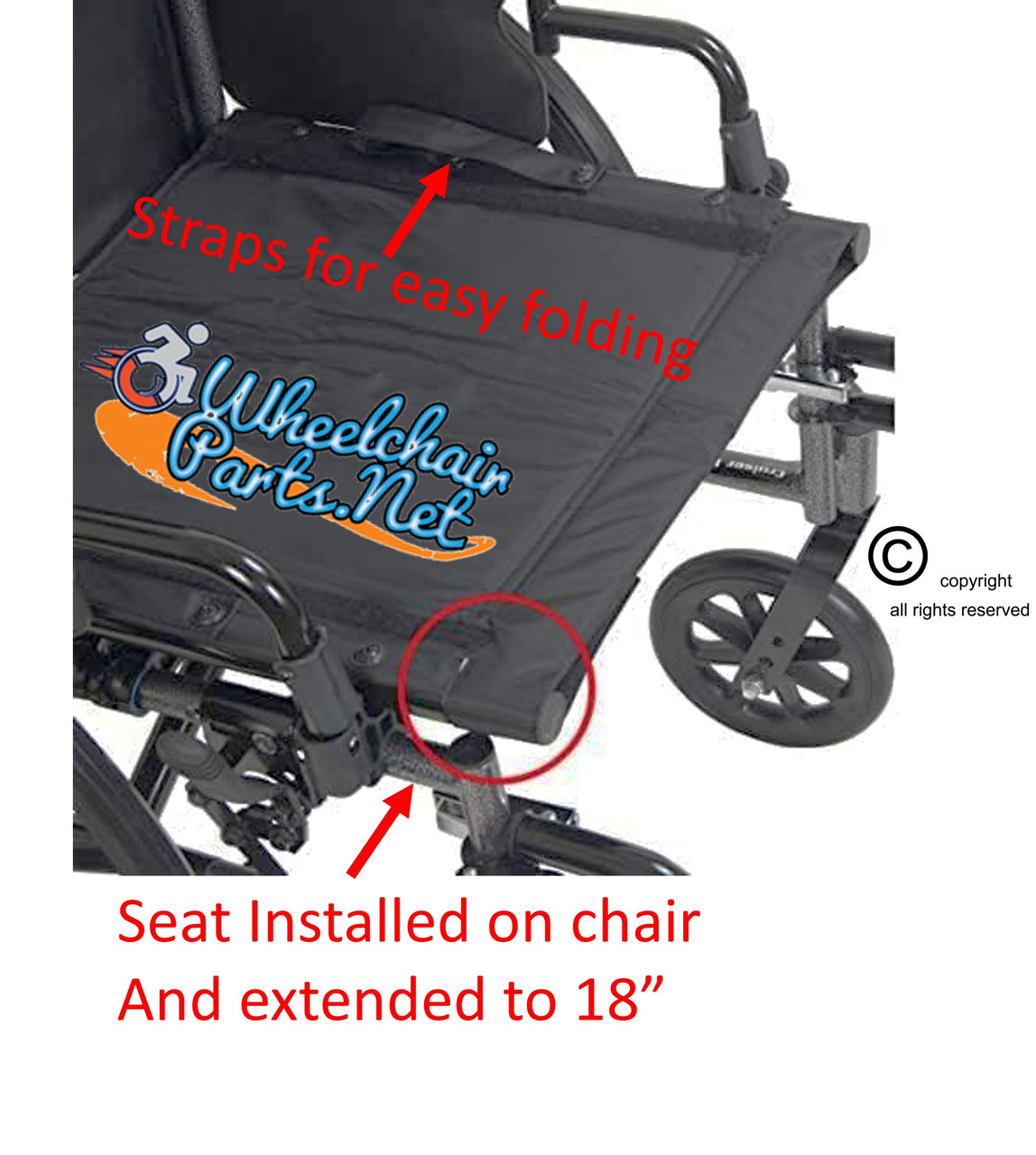 Adjustable Seat Upholstery For Cruiser III and 4 Wheelchair. 16", 18" & 20" Available