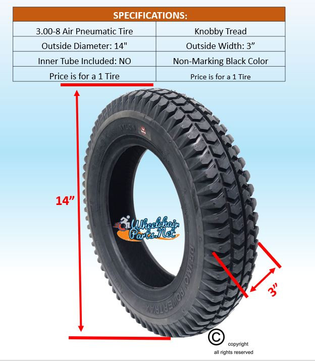 14 X 3"  (3.00-8) BLACK NON-MARKING TURF (POWER TRAX). SOLD AS PAIR