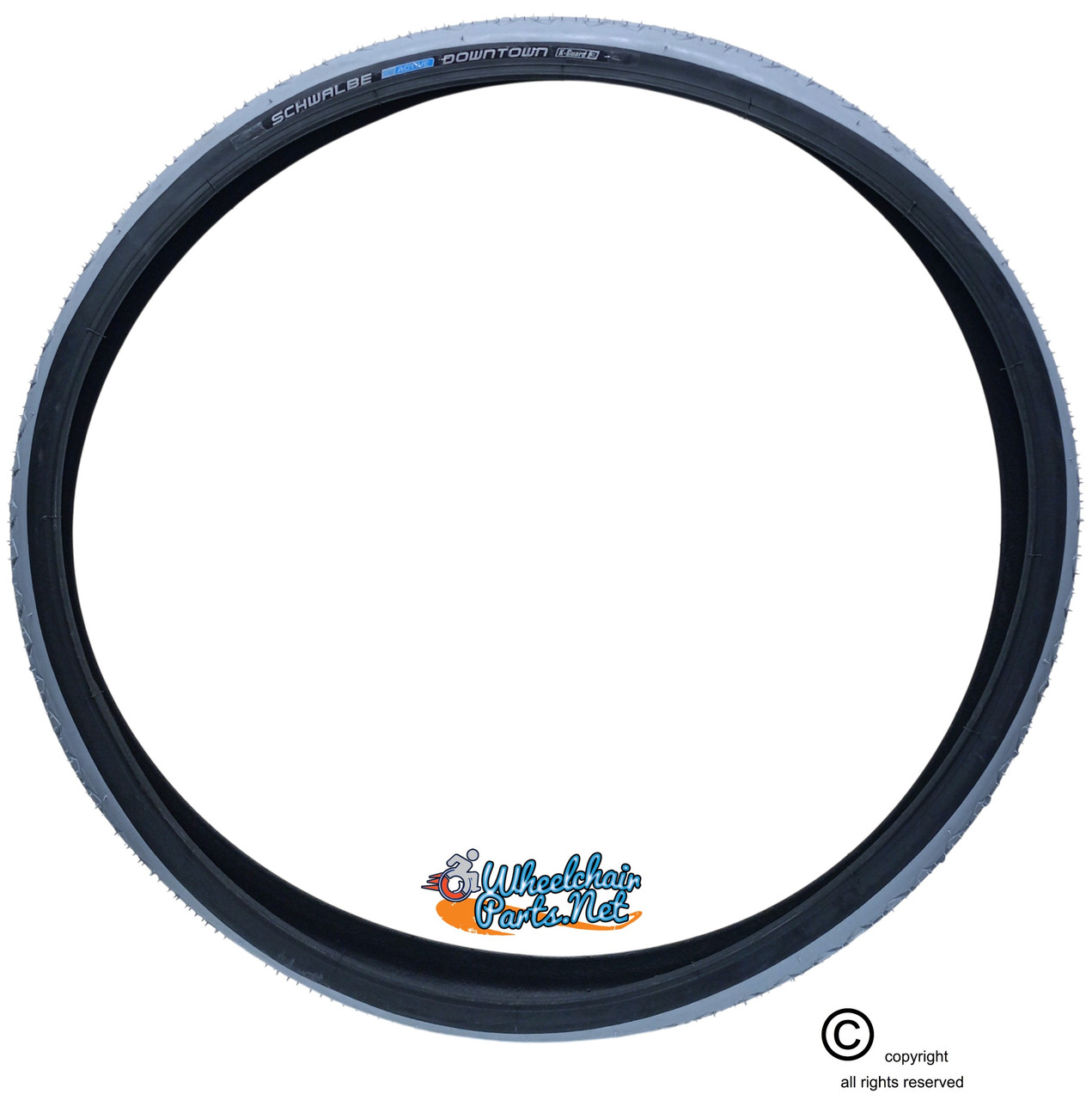 24" x 1 3/8" (37-540) Schwalbe Downtown Wheelchair Tire. Grey Tread