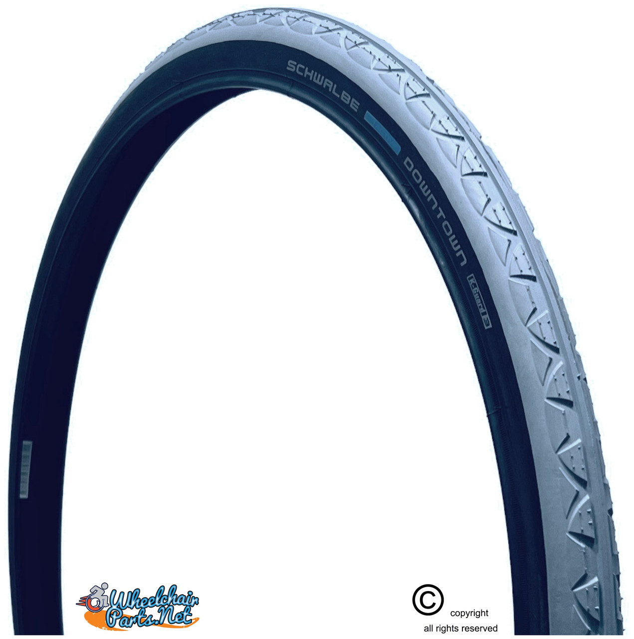 24" x 1 3/8" (37-540) Schwalbe Downtown Wheelchair Tire. Grey Tread
