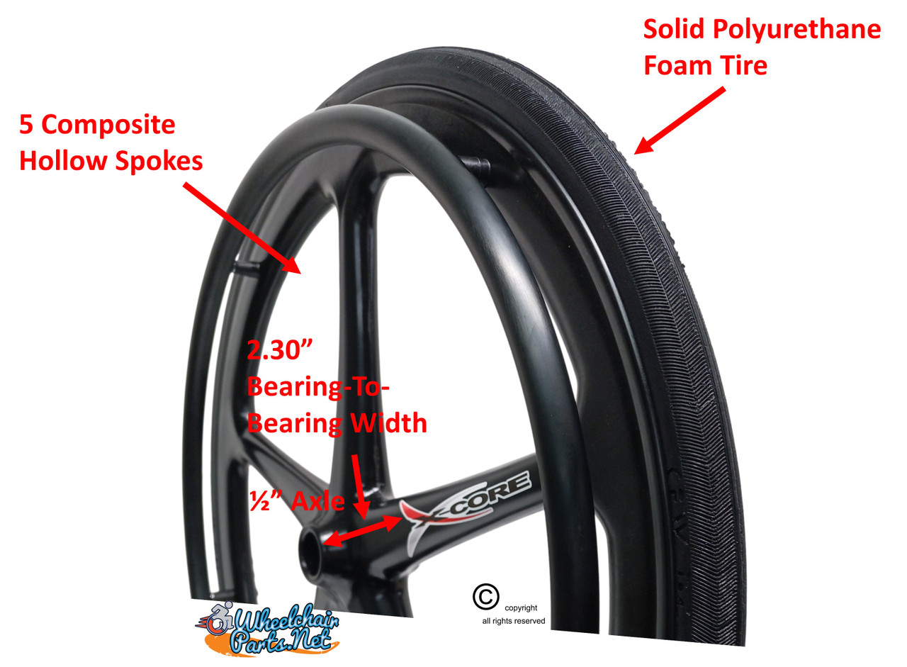 Set of 2 X-CORE Wheels 24" (540) BLACK Color With SOLID STREET2 Tires & Push Rims