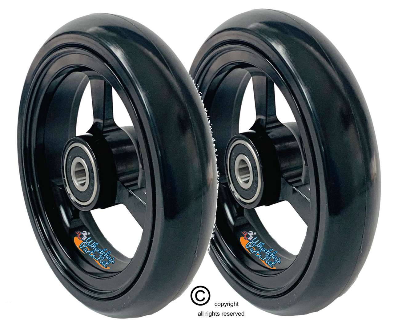 4" X 1" Aluminum 3 Spoke Wheel, Black Rim / Soft Urethane Tire with 5/16" bearings.