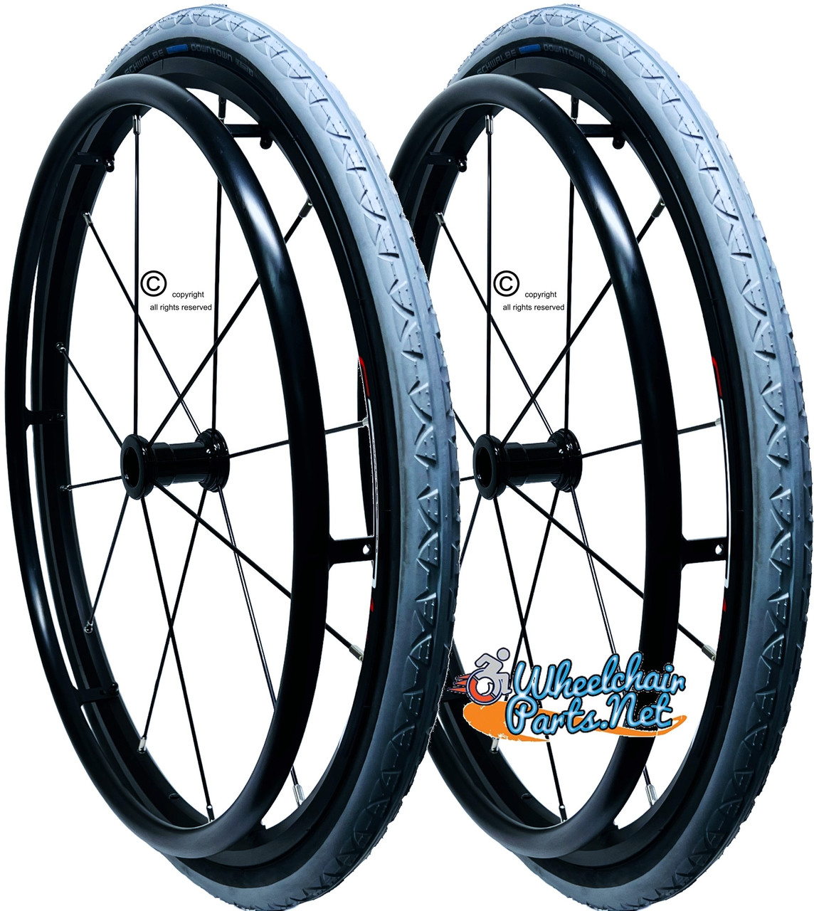 24" x 1" Sentinel 12 Spoke Wheel With All Schwalbe Downtown Grey Tires. SOLD AS PAIR