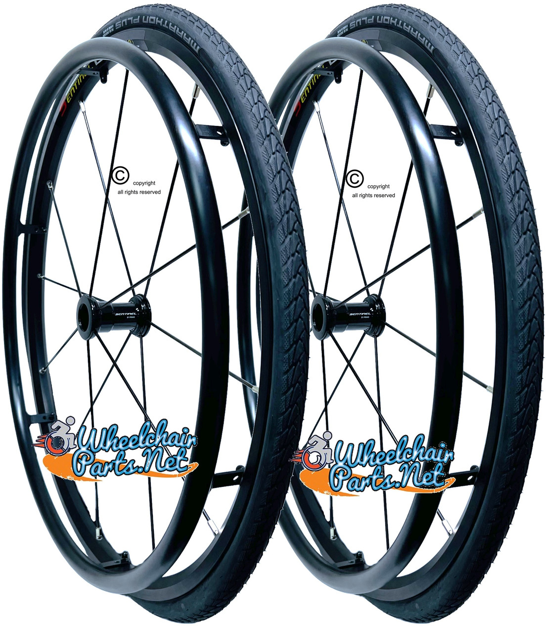 24" x 1" Sentinel 12 Spoke Wheel With Schwalbe Marathon Plus  EvolutionTires. SOLD AS PAIR